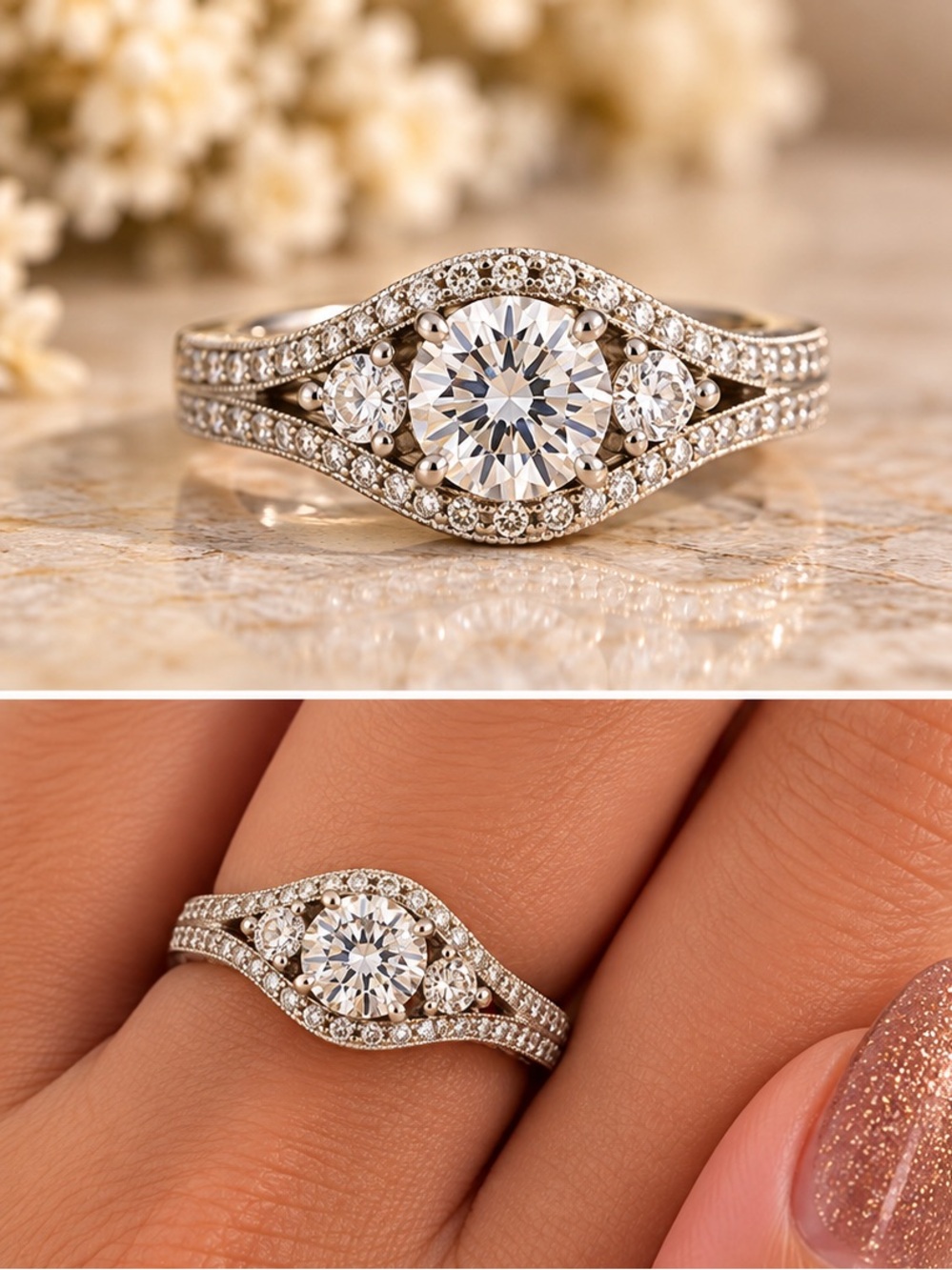 Sterling Silver with CZ Stone Statement Ring